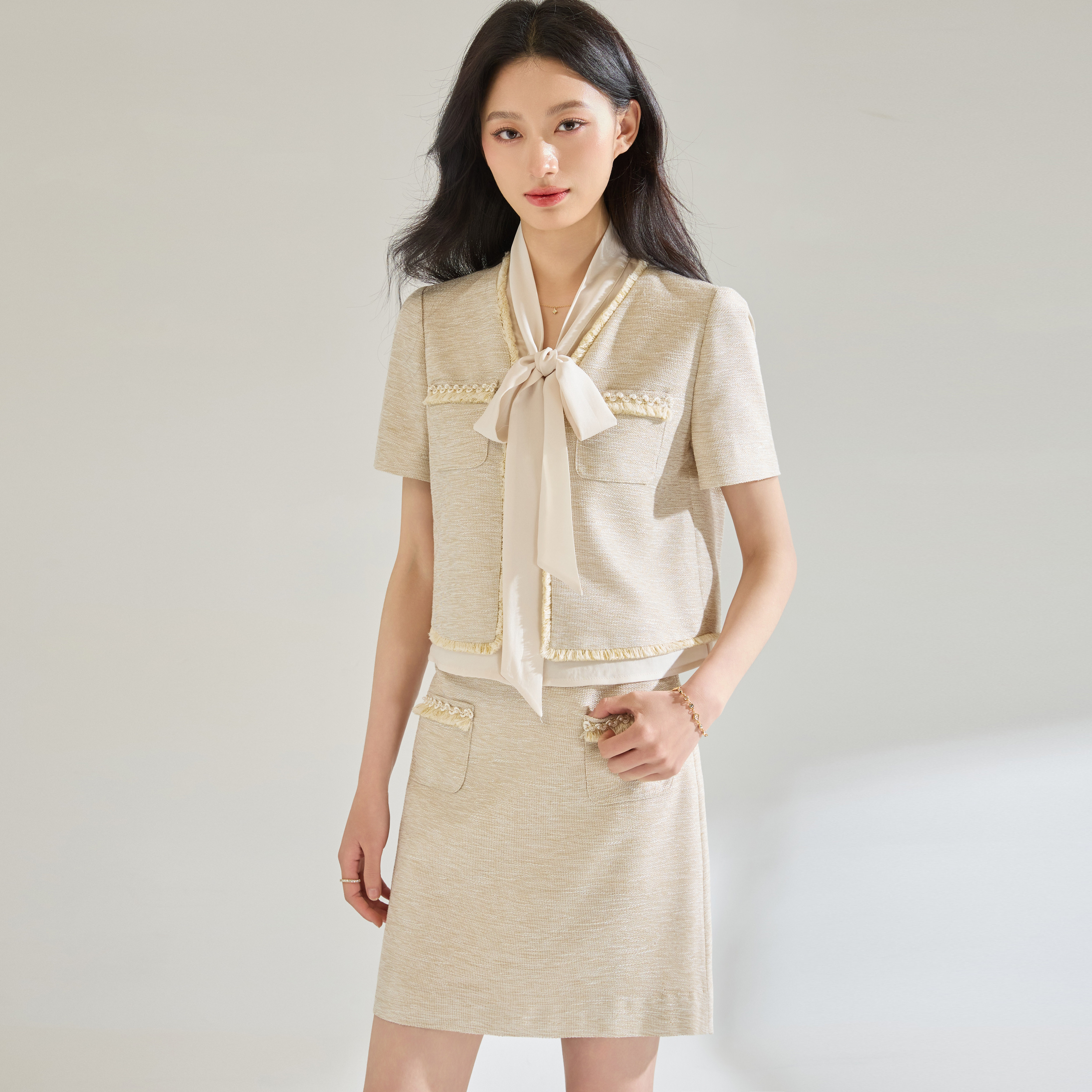 小香风套装女夏季春秋气质短袖半身裙千金风两件套上衣裙子