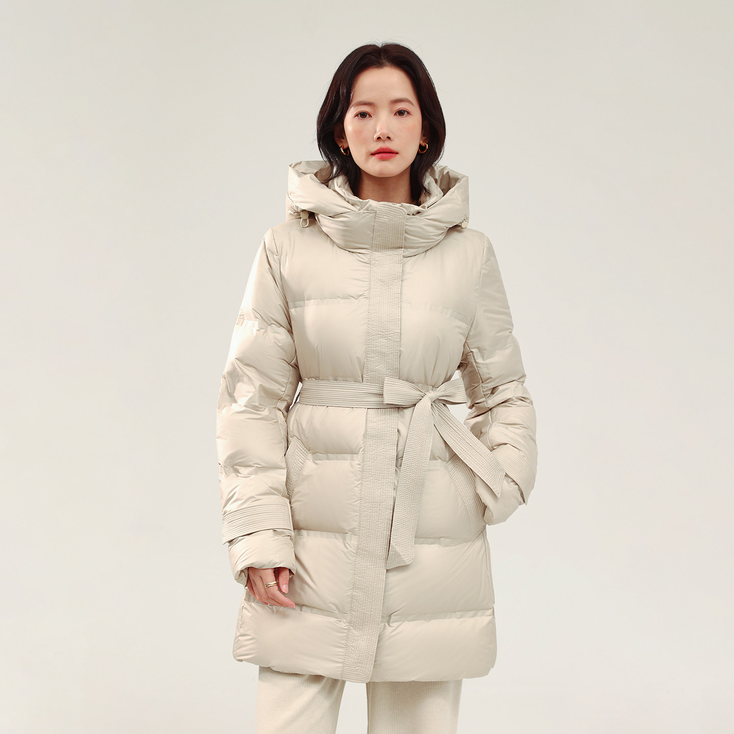 妈妈羽绒服女款棉服冬季修身保暖收腰显瘦连帽系带气质中长款外套