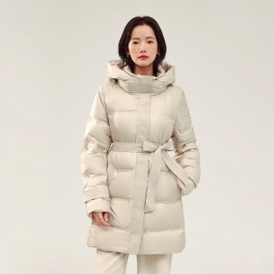 妈妈羽绒服女款棉服冬季修身保暖收腰显瘦连帽系带气质中长款外套