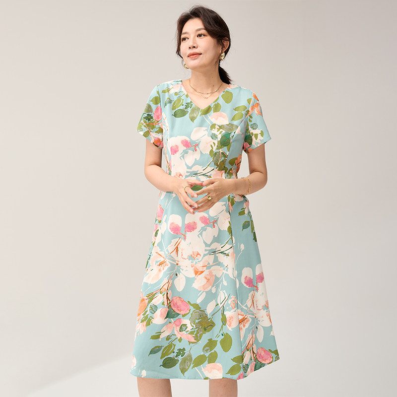 妈妈连衣裙夏装新款中长款裙子