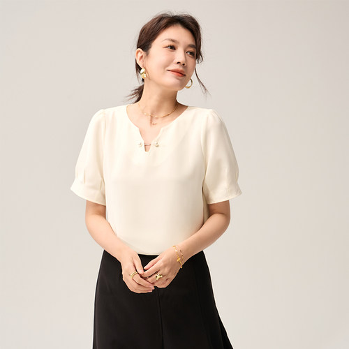 妈妈小衫夏装衣服女装妈妈装中年气质40岁端庄大气短袖上衣雪纺衫