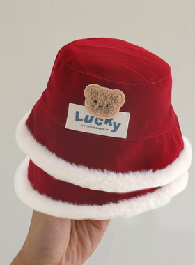 宝宝帽子秋冬季红色喜庆渔夫帽加绒加厚保暖洋气男女童盆帽婴儿帽