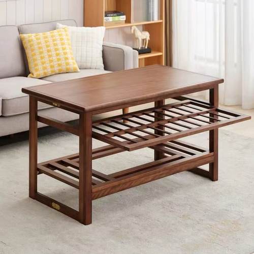 胡桃木抽屉式书桌餐桌烤火桌子家用可折叠长方形实木冬季取暖桌