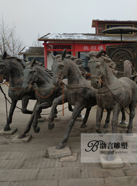 古代马拉车战车铸铜雕塑定制