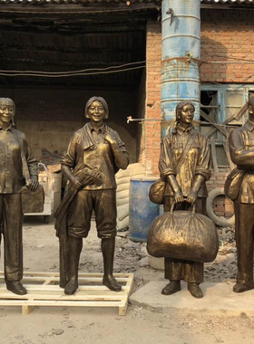 广场知青人物雕塑玻璃钢仿铜景观