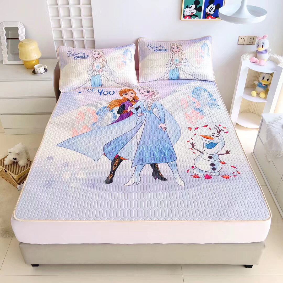 迪士尼乳胶席冰雪奇缘凉席女孩卡通公主床上用品空调席可折叠软席