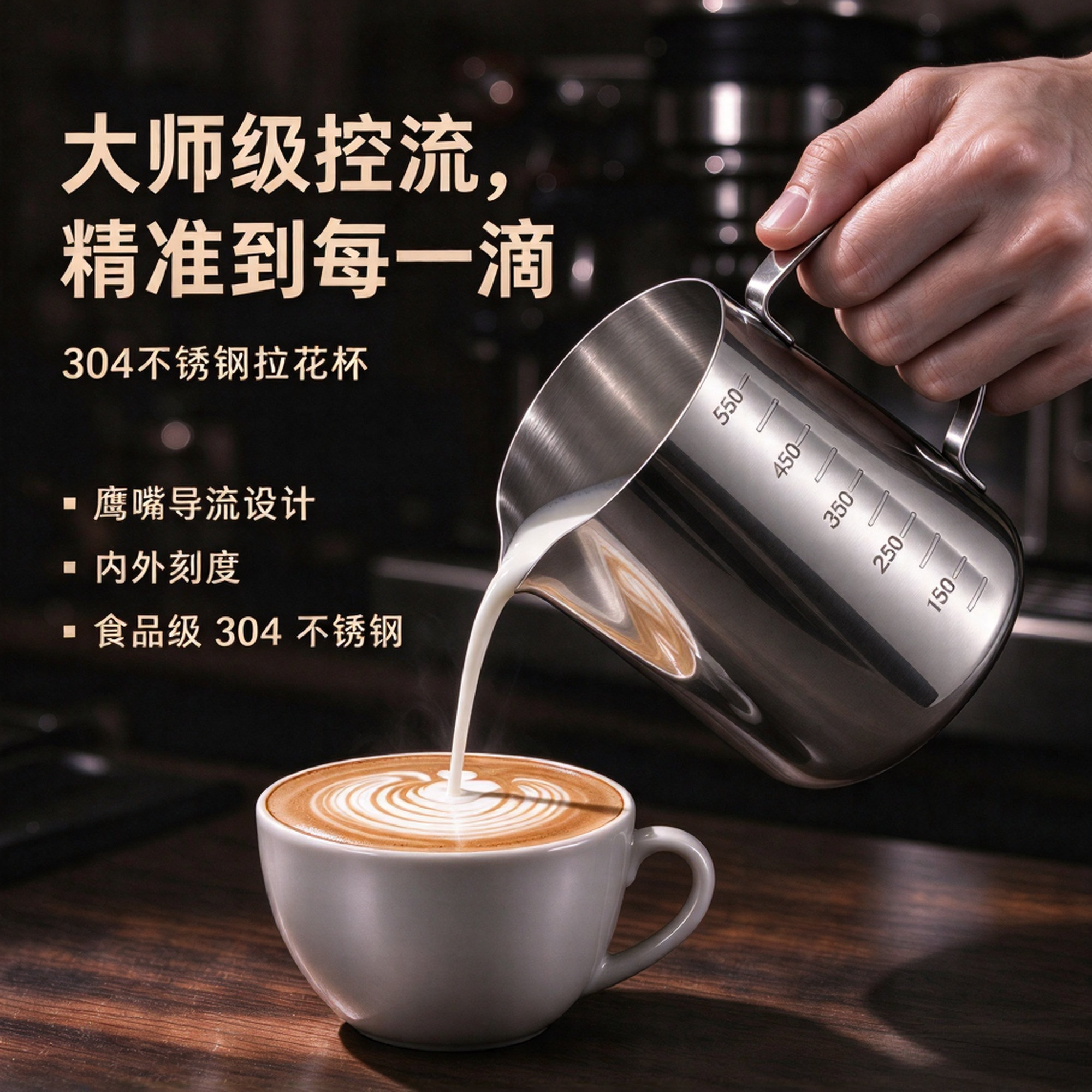 专业咖啡拉花缸尖嘴打奶泡缸拉花杯304食品级带刻度打奶缸奶泡杯