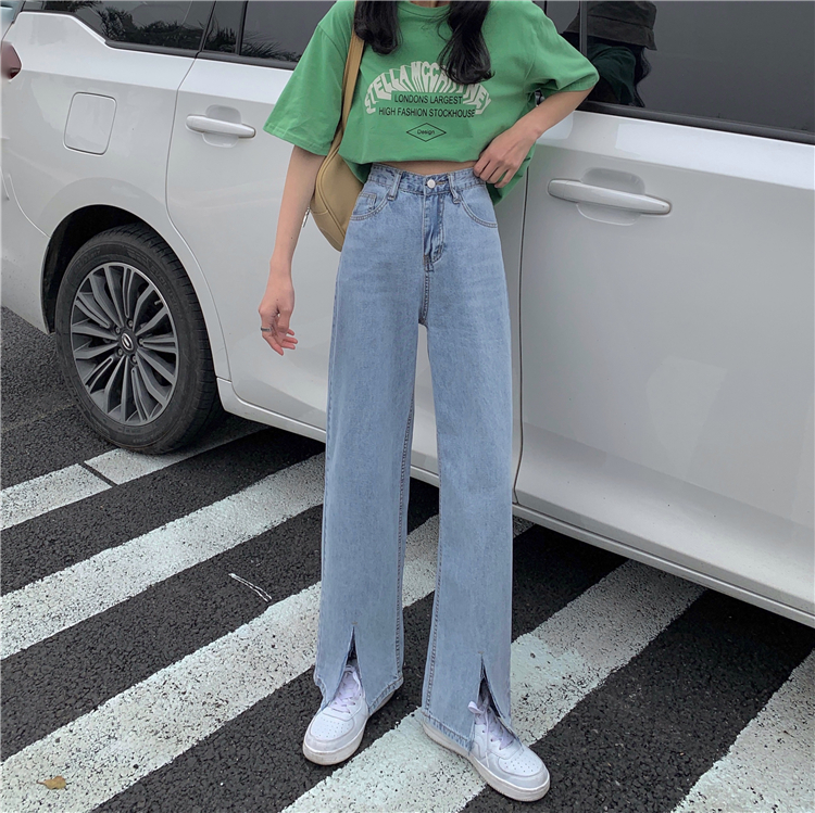 Real price ~ split jeans women's 2021 new high waist slim straight leg floor pants