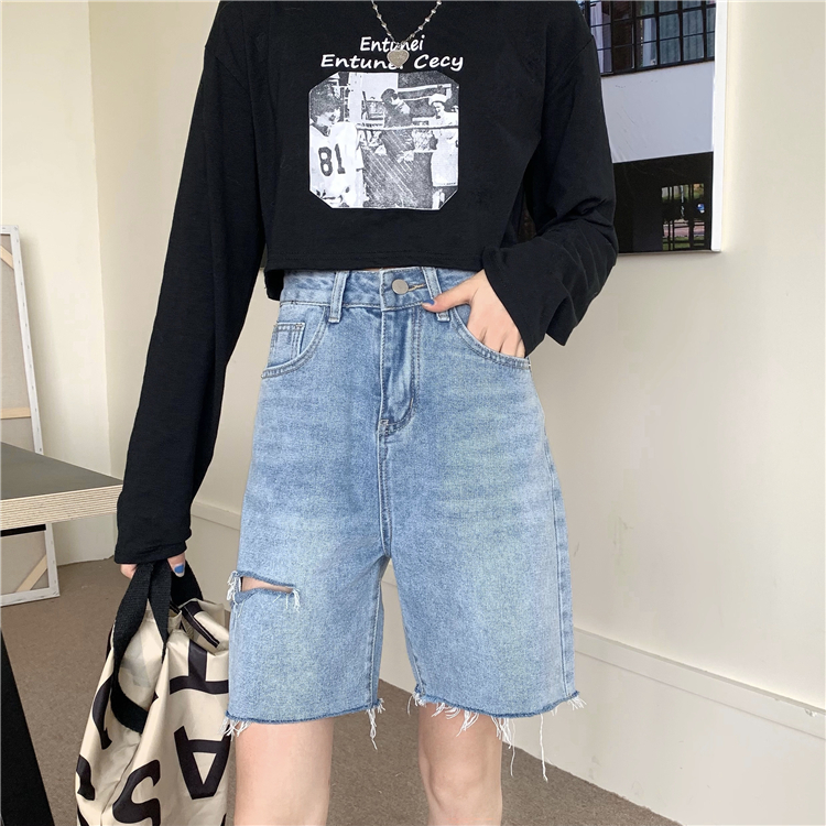 Real price ~ Denim Shorts New Women's high waist straight tube loose Hong Kong style pants