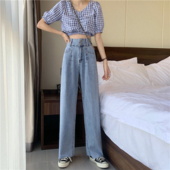 Real photo real price ~ jeans for women with high waist, thin straight tube, sagging, loose legs, floor length pants for women