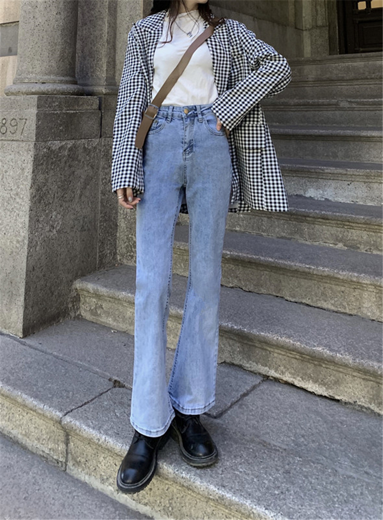 Real price ~ light color micro lapped jeans women's new high waist slim casual versatile straight jeans