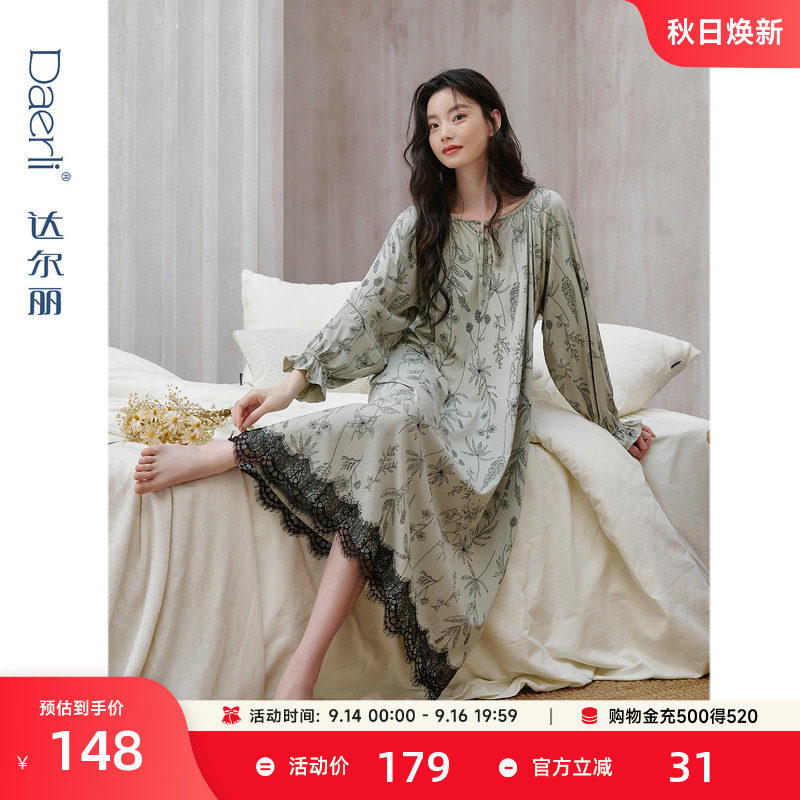 纯棉睡裙女款春秋长袖连衣裙图片