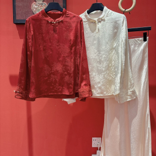 xx7911 YS1 阅悦6年早春早春上新高级感盘扣设计提花蕾丝袖 口小衫