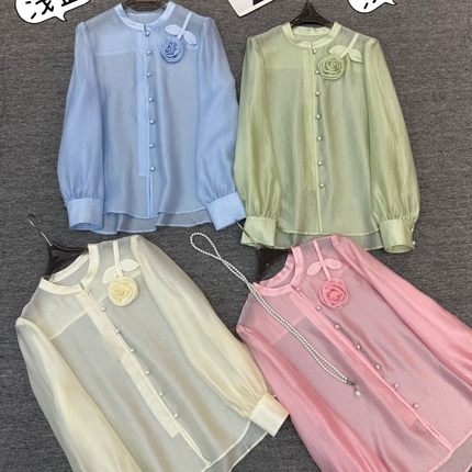 阅悦工树叶盘花天蚕丝衬衣春天的色彩百搭清爽小衫YS541-G408