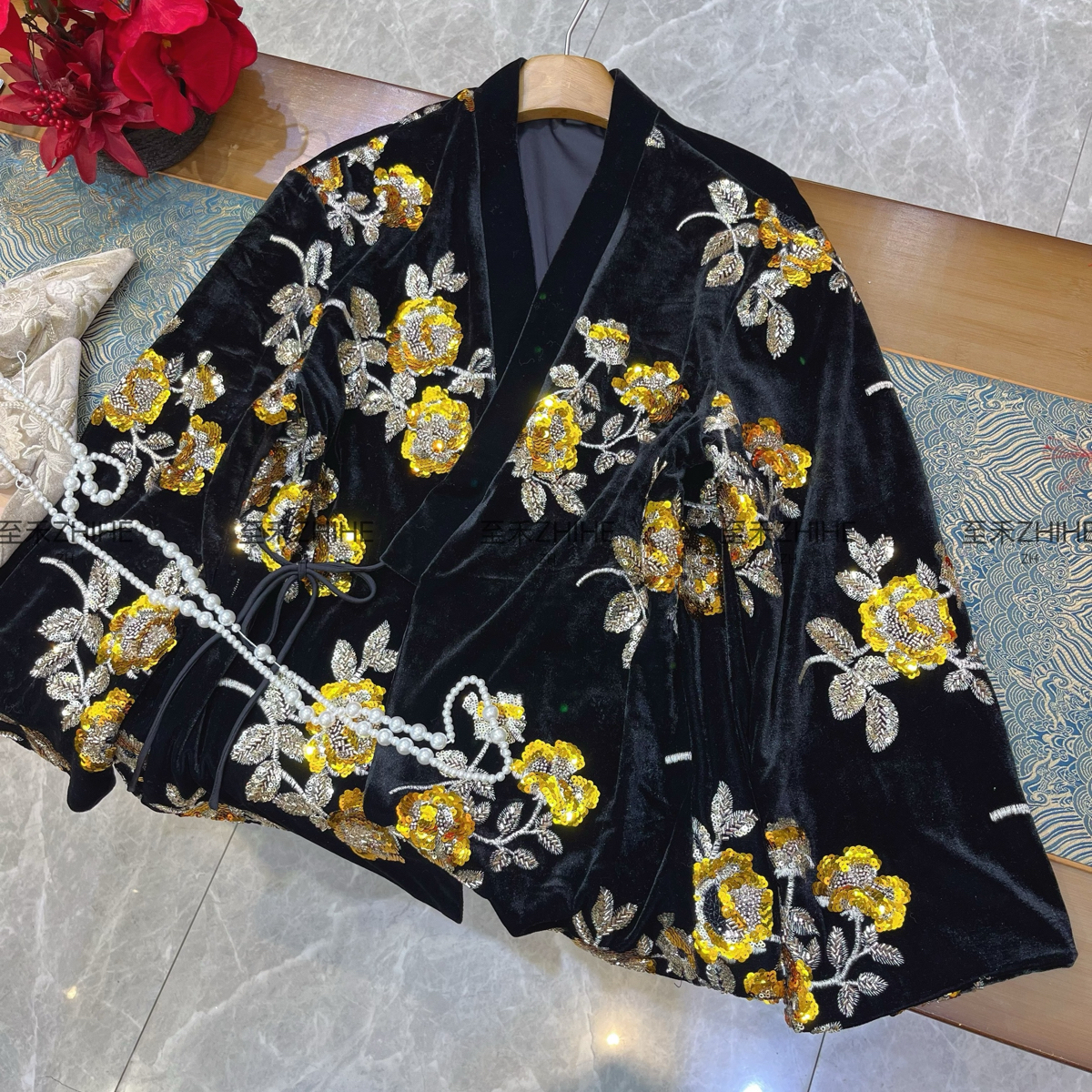 阅悦极简大牌老钱新中式钉珠刺绣短外套（含30真丝）YS3-t07