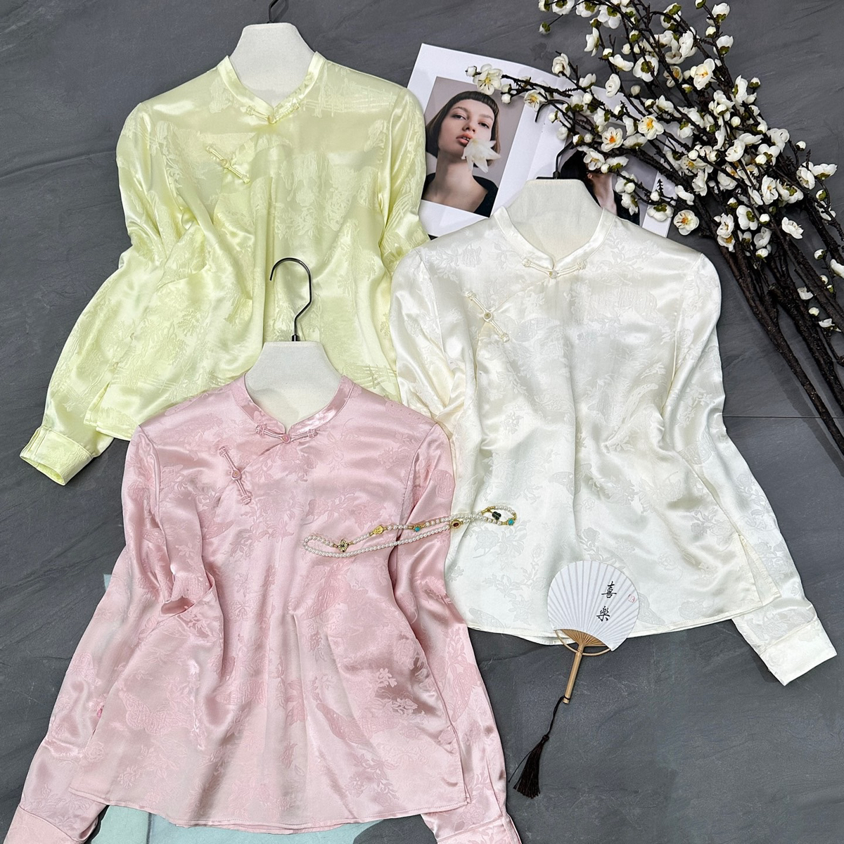 阅悦上新极简大牌老钱新中式桑蚕丝冠乐绉上衣小衫YS3-t041