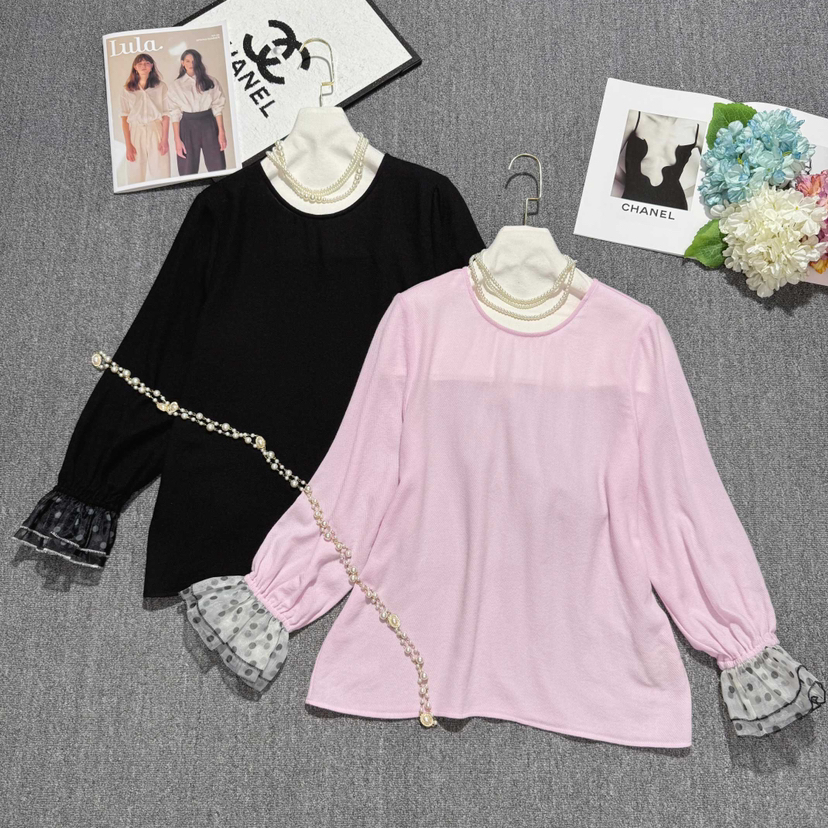 阅悦感时尚波点拼接显瘦气质小衫（含100羊毛）(不含配件)XMS724