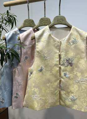 阅悦-26年早春新中式重工刺绣祥云花扇提花马甲YS54-G449