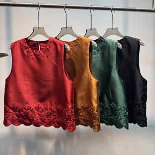 阅悦26年早春真丝羊毛绣珠圆领马甲YS102 G311