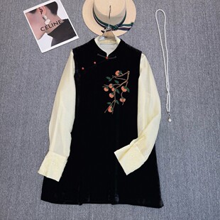 阅悦如意中长款 G408 真丝丝绒慢工出细活纯手工钉珠马甲YS547