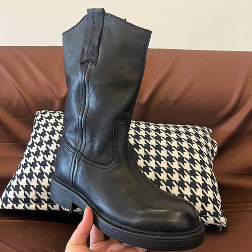 纯皮手工靴子松弛感超舒服中筒靴