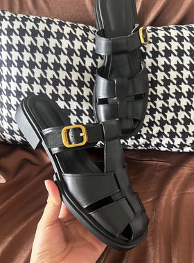 里外真皮编制包头罗马凉拖鞋外穿