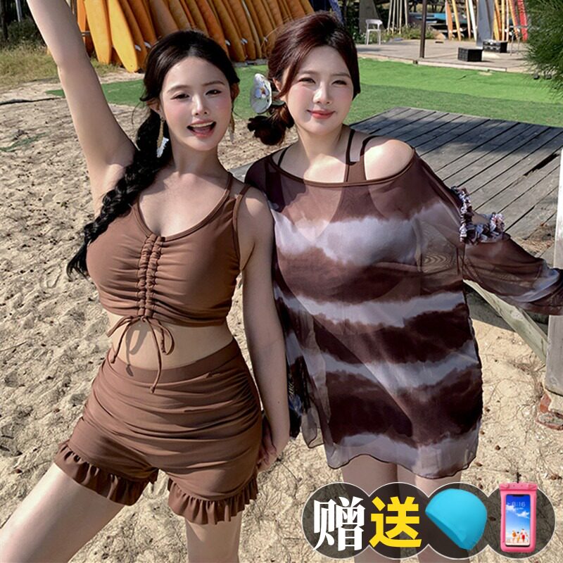 泳衣女200斤大码分体保守宽松遮肚显瘦微胖mm三件套泡温泉游泳装