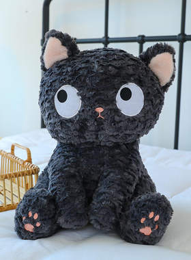 新款可爱呆萌小黑猫女生娃娃猫咪礼物喵咪玩偶公仔生日毛绒玩具批
