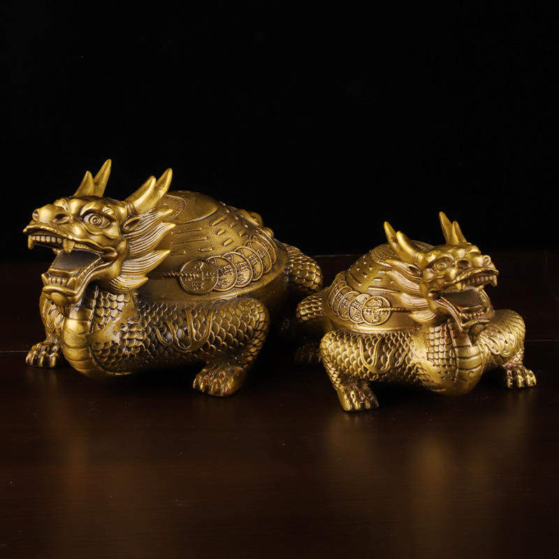 黄金钱龙龟工艺品乔迁开业摆件八卦龙龟客厅龙头饰品黄铜办公室龟
