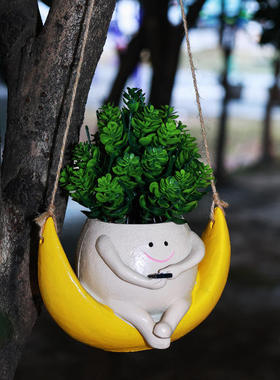 绿植月牙树脂吊蓝装饰品小花盆挂件家居花园庭院盆景沙发摆件