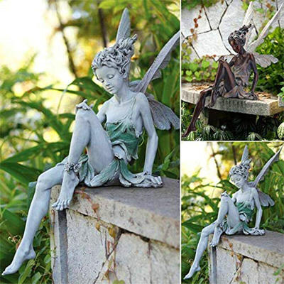 图雷新品FairyStatue树脂品花仙子园林摆件跨境克坐妖精雕像