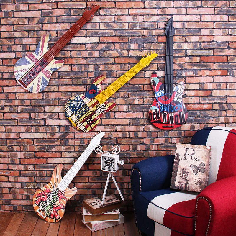 美式复古吉他壁饰酒吧立体网咖餐厅墙面装饰品壁挂铁艺墙饰工艺品
