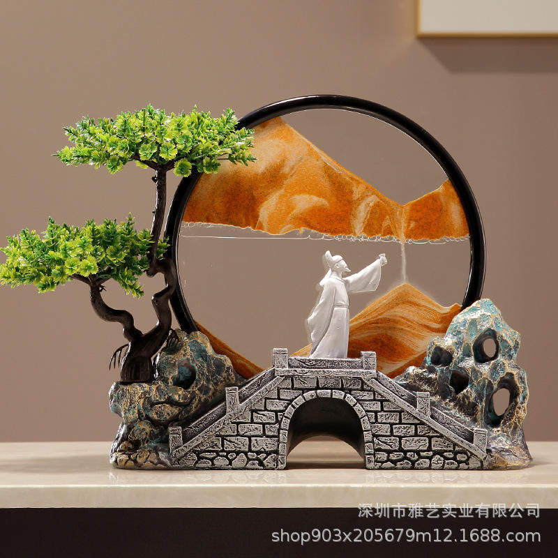 新中式李白把酒问月流沙画风景装饰品客厅摆件酒柜电视柜开业礼物