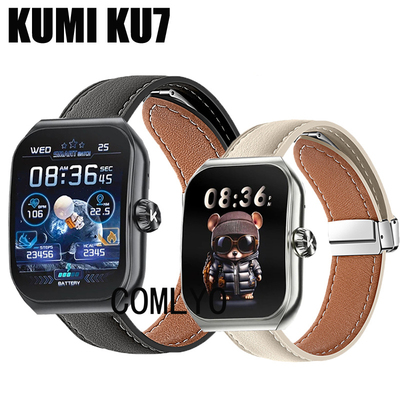 适用库觅KUMI KU7 Meta手表带真皮车线皮蝴蝶扣柔软男女款