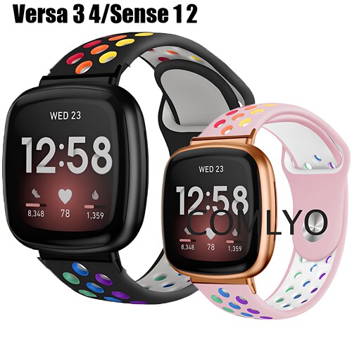 COMLYO适用Fitbit Versa 4 3 Sense 2 表带 硅胶双色运动柔软腕带