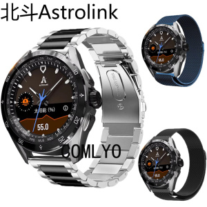 适用北斗Astrolink G P S手表带不锈钢金属米兰商务男款钢化膜
