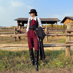 天丝绵羊毛安可拉超柔质感复古秋冬时髦百搭高腰休闲西装阔腿长裤