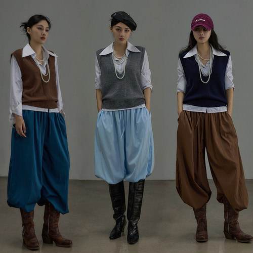 TWANG无缝一体100%羊毛复古百搭休闲叠穿宽松针织马甲背心女秋冬