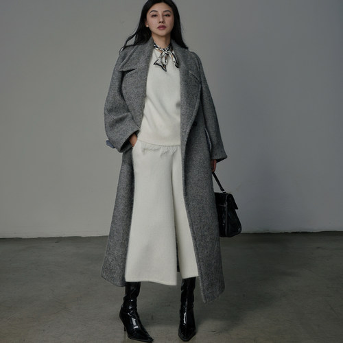 深灰马海毛大衣女羊毛中长款外套