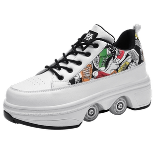 变形鞋暴走鞋四轮可走路代步成年爆走学生双排滑轮飞行鞋带轮子鞋