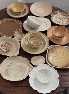 漫生活老板娘二人食碗盘碗碟套装家用家用民宿餐厅复古风陶瓷餐具