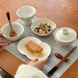 漫生活老板娘 素白食光 白色系餐具套装一人食碗盘杯碟餐垫系列
