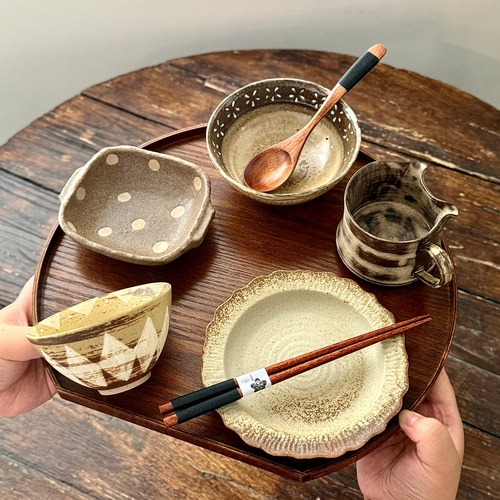 漫生活老板娘 复古几何 做旧波点陶瓷餐具套装一人食碗盘碟杯家用