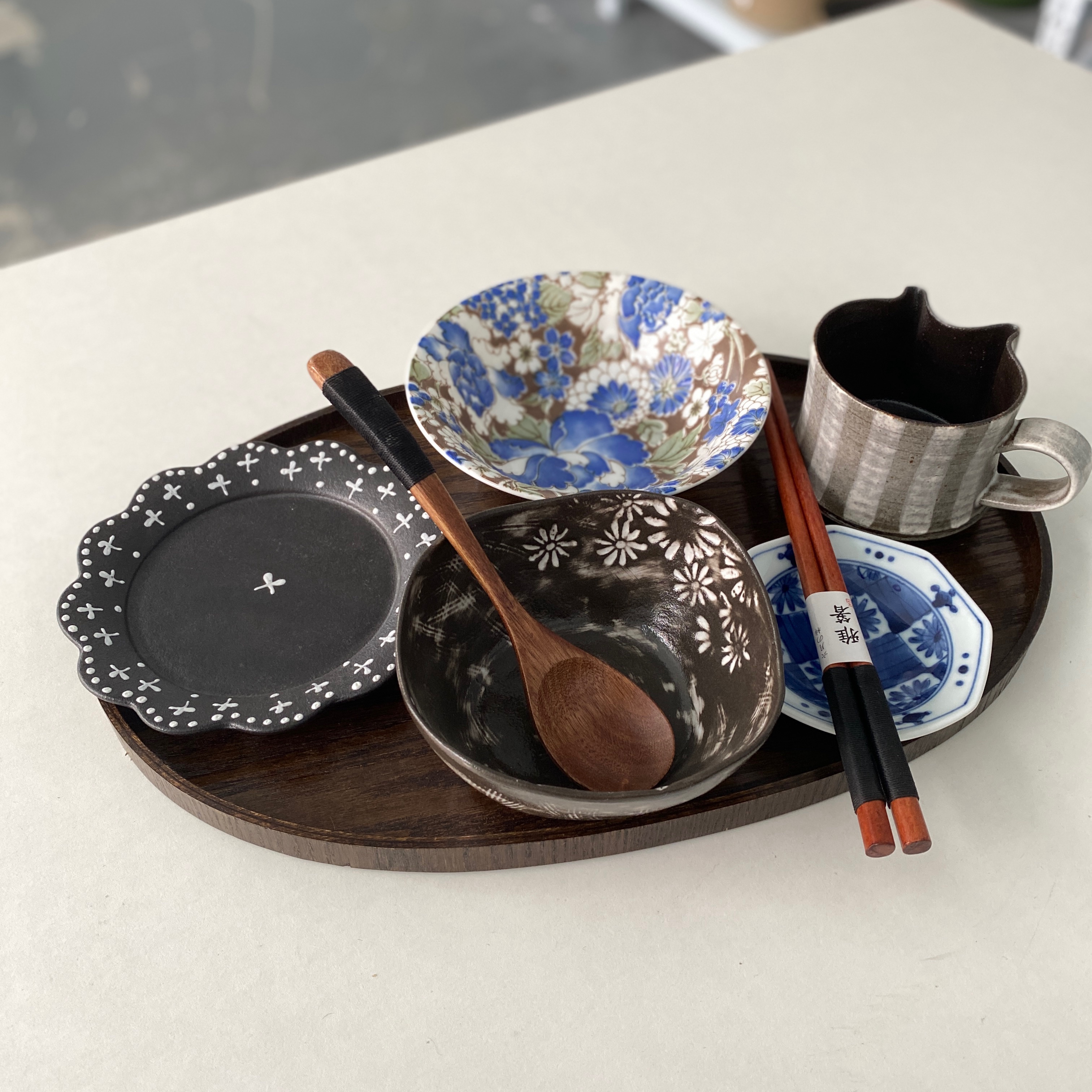 漫生活老板娘 青花墨菊 一人食餐具碗碟托盘套装组合碗盘搭配精致