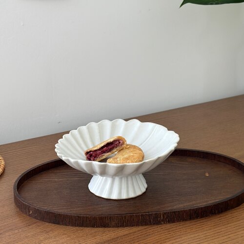 漫生活老板娘陶瓷新中式纯色异形高脚果盘点心盘茶点盘复古禅意盘