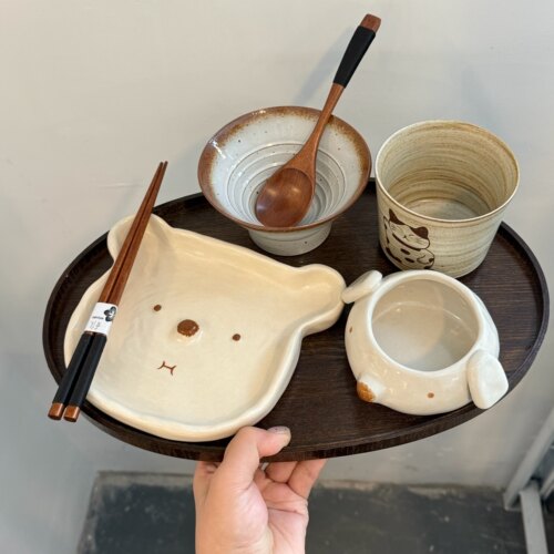 漫生活老板娘 暖熊雅宴 小熊系列餐具套装碗盘杯碟一人食减脂餐