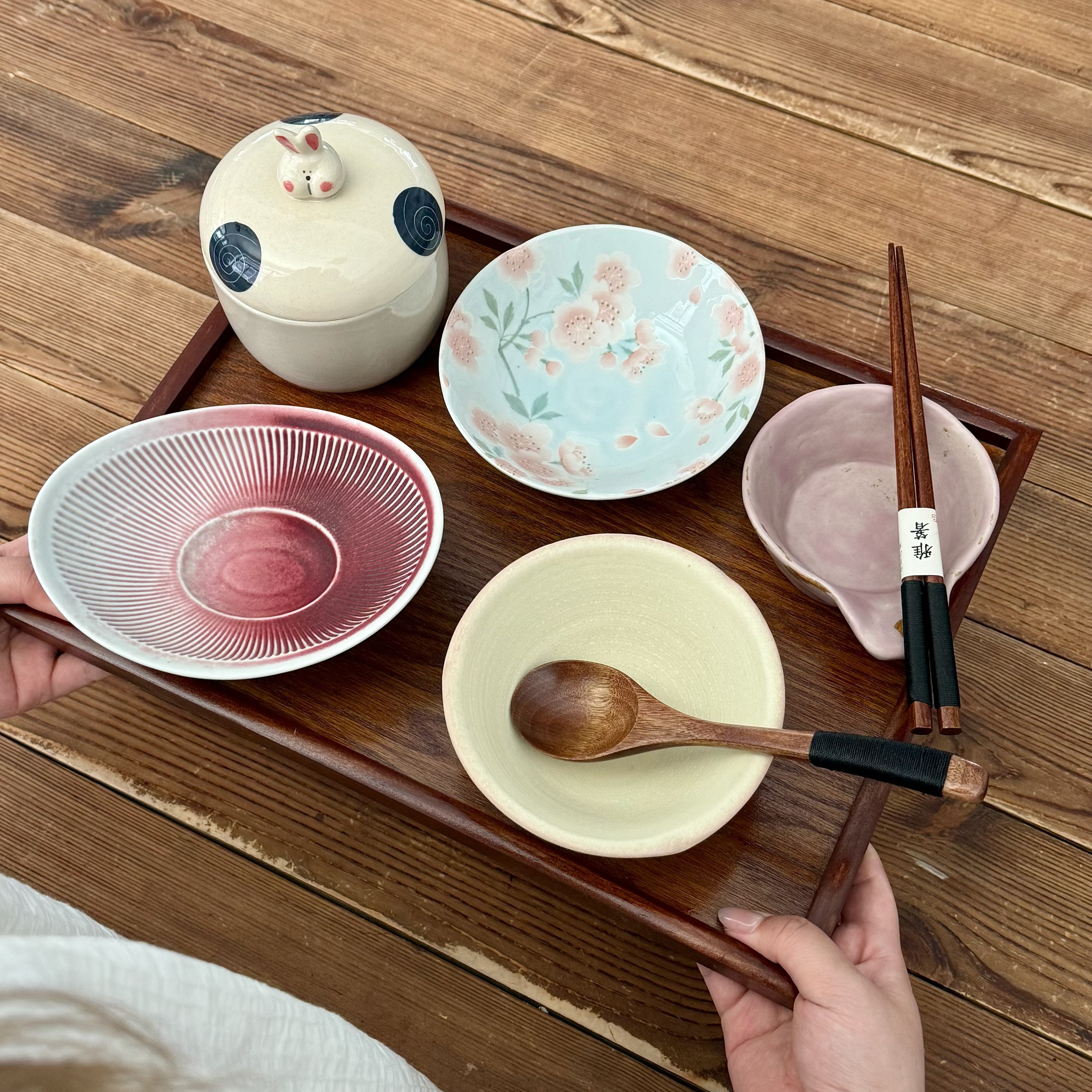 漫生活老板娘 萌兔花影 可爱卡通兔子碗具套装一人食精致减脂餐