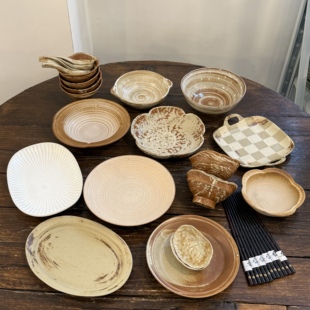 漫生活老板娘秋意正浓六人食套装景德镇粗陶餐具家用餐厅民宿餐具