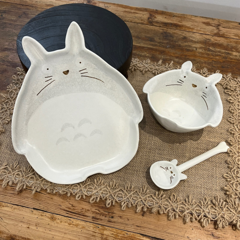 漫生活老板娘 卡通可爱龙猫三件套陶瓷餐具儿童一人食碗盘勺子