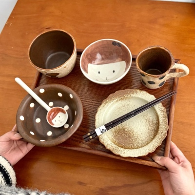 漫生活老板娘 波点雅集 一人食精致一套碗餐具美拉德暖色调家用